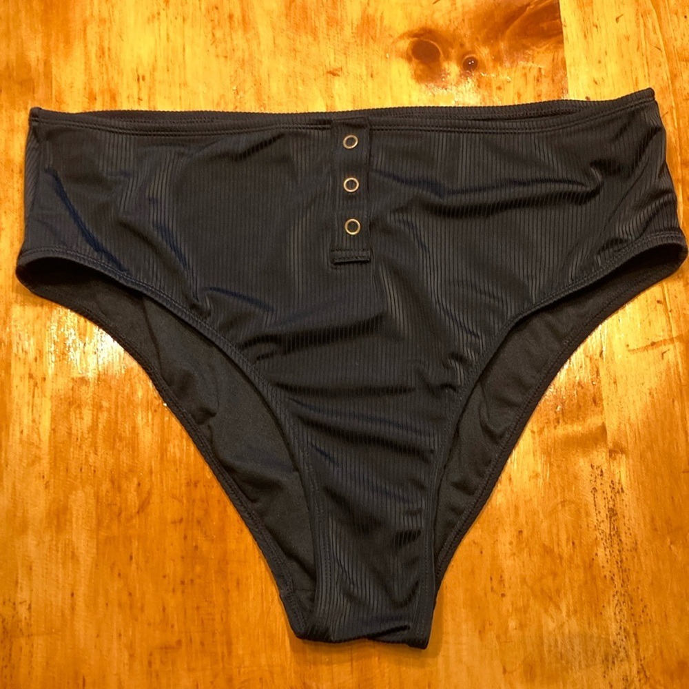 Xhilaration Womens Black Ribbed High Waisted Bikini Bottoms XL Grommet Detail
